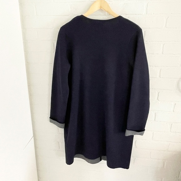 Catherine Malandrino Duster Cardigan Navy blue Gray Sz L Oversized - Picture 12 of 12
